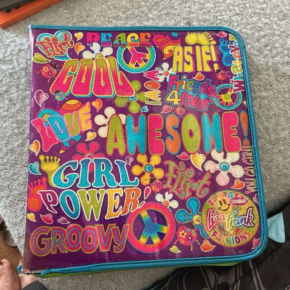 Vintage Lisa Frank Fashions Girl Power Zip 3 Ring Binder Purple Y2K AS IS RARE